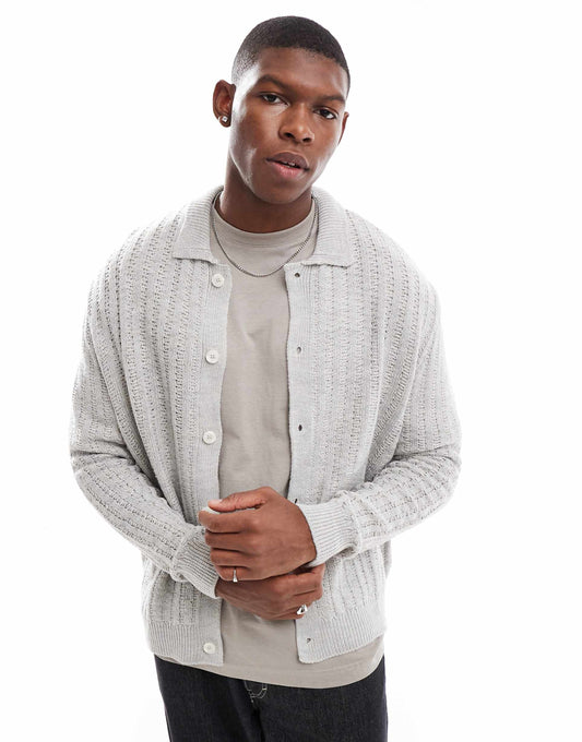 Oversized Knitted Boxy Cardigan With Collar