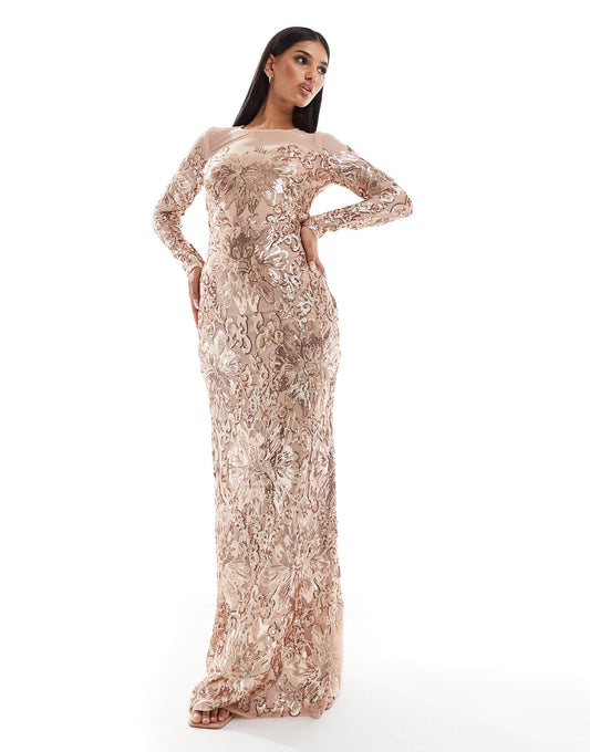 Floral Sequin Mesh Maxi