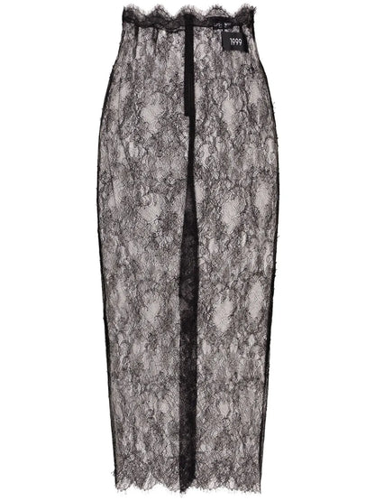 Semi-Sheer Lace Midi Skirt