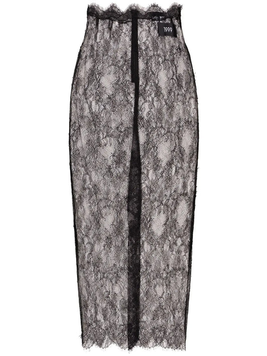 Semi-Sheer Lace Midi Skirt