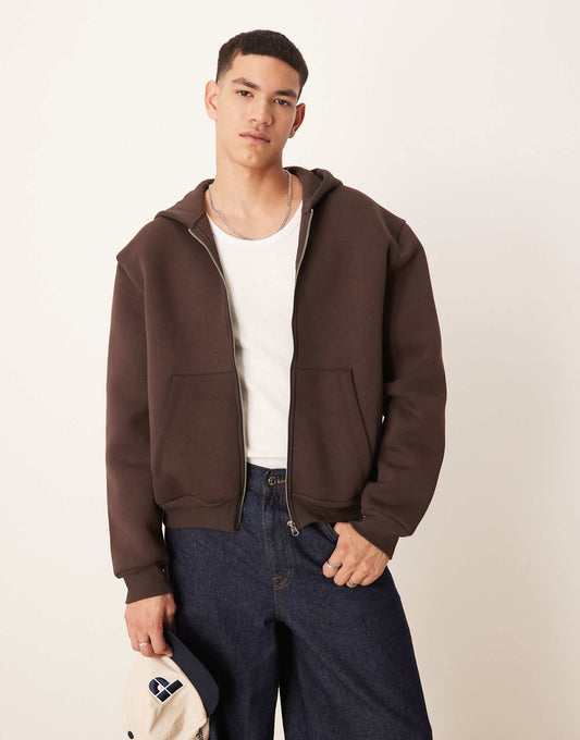 Heavyweight Boxy Oversized Zip Through Scuba Hoodie