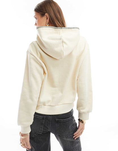 Oversized Pull Over Hoodie With Blanket Stitch