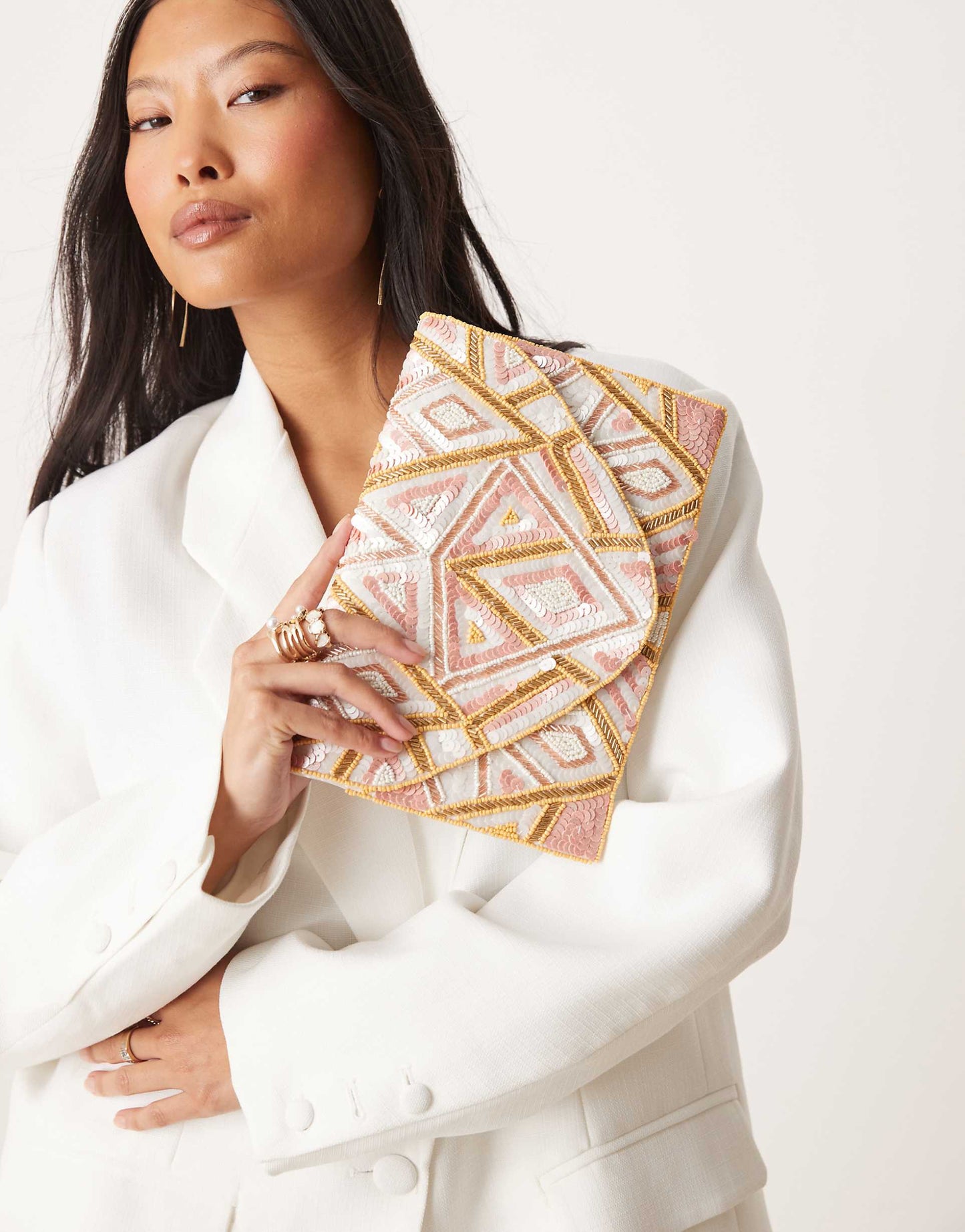 Patterned Sequin Envelope Clutch Bag