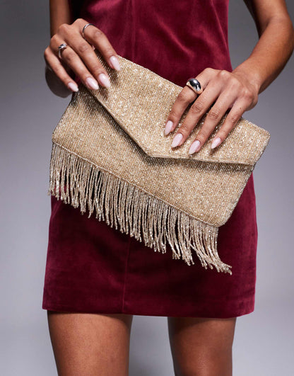 Beaded Clutch Bag With Fringe
