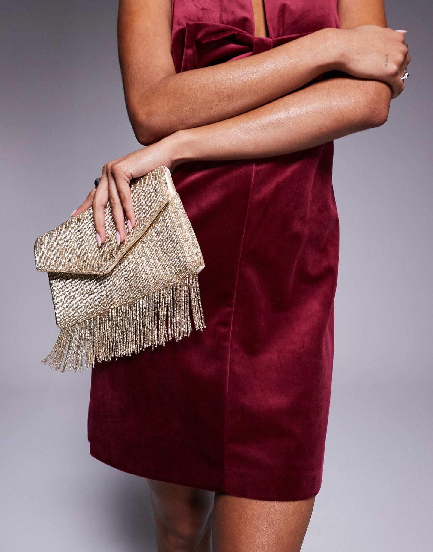 Beaded Clutch Bag With Fringe