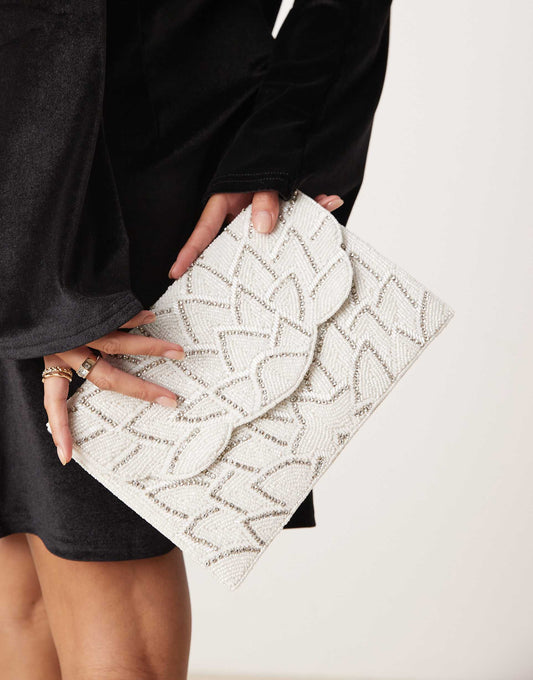 Patterned Beaded Envelope Clutch Bag