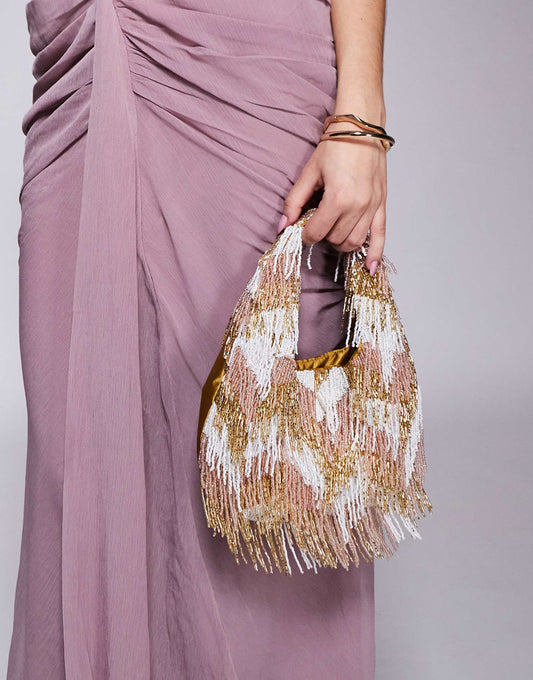 Bead Embellished Tassle Shoulder Bag