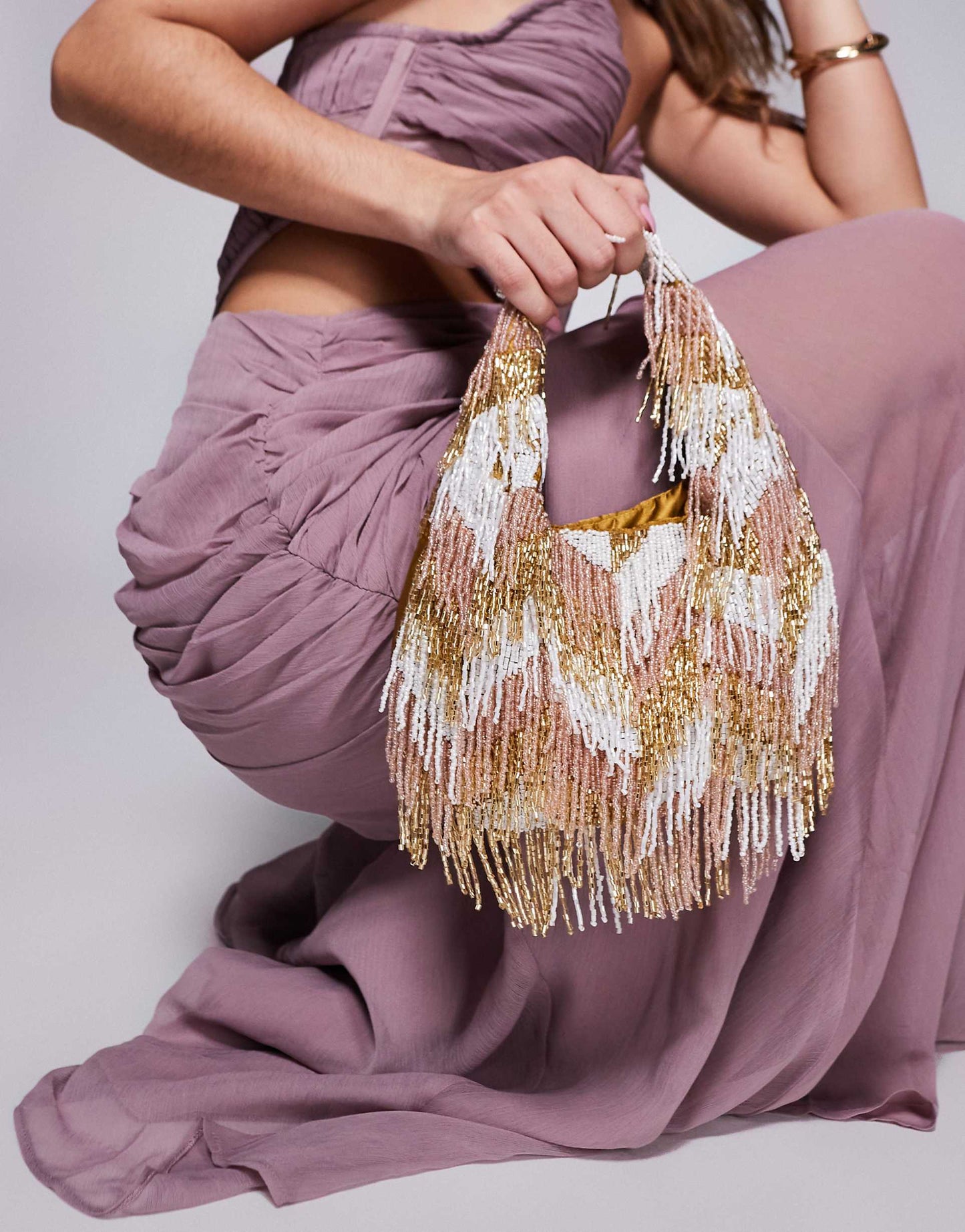 Bead Embellished Tassle Shoulder Bag