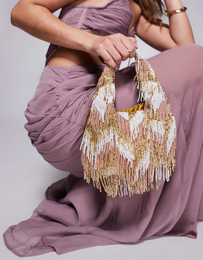 Bead Embellished Tassle Shoulder Bag