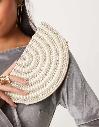 Pearl And Bead Crescent Clutch Bag