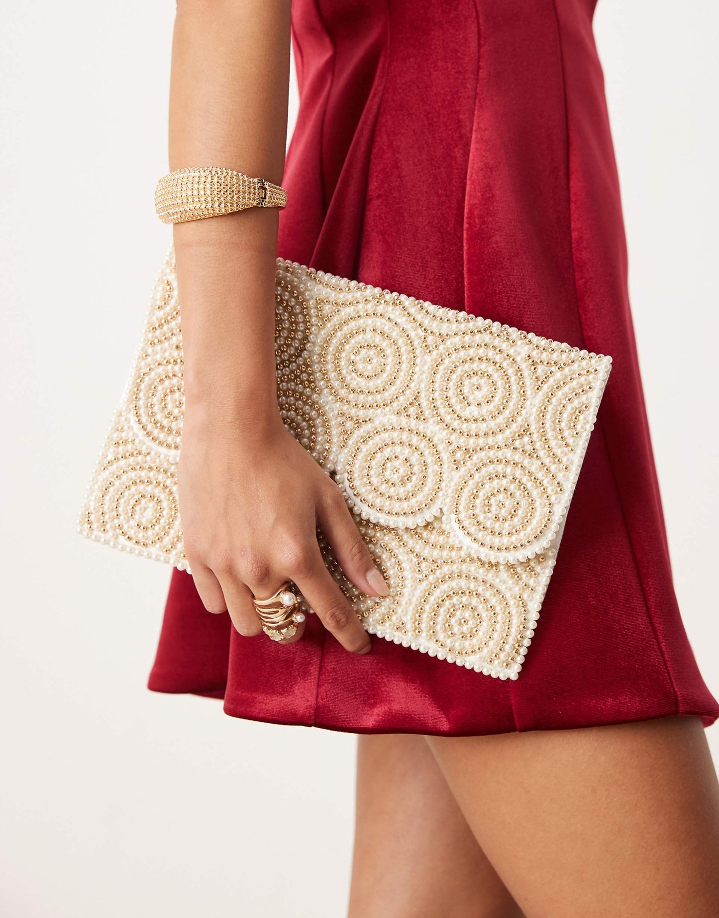 Pearl And Bead Envelope Clutch Bag