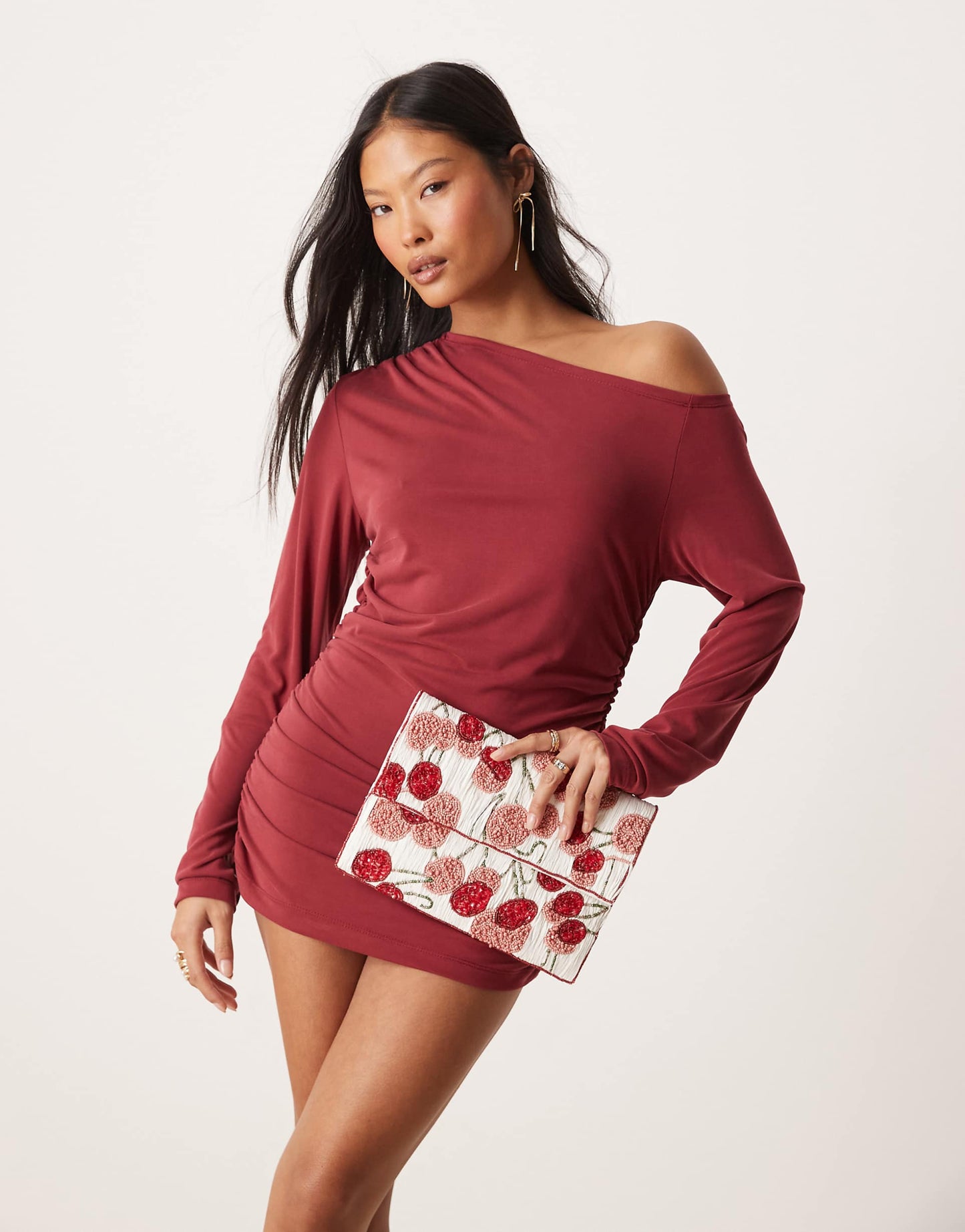 Cherry Beaded Envelope Clutch Bag