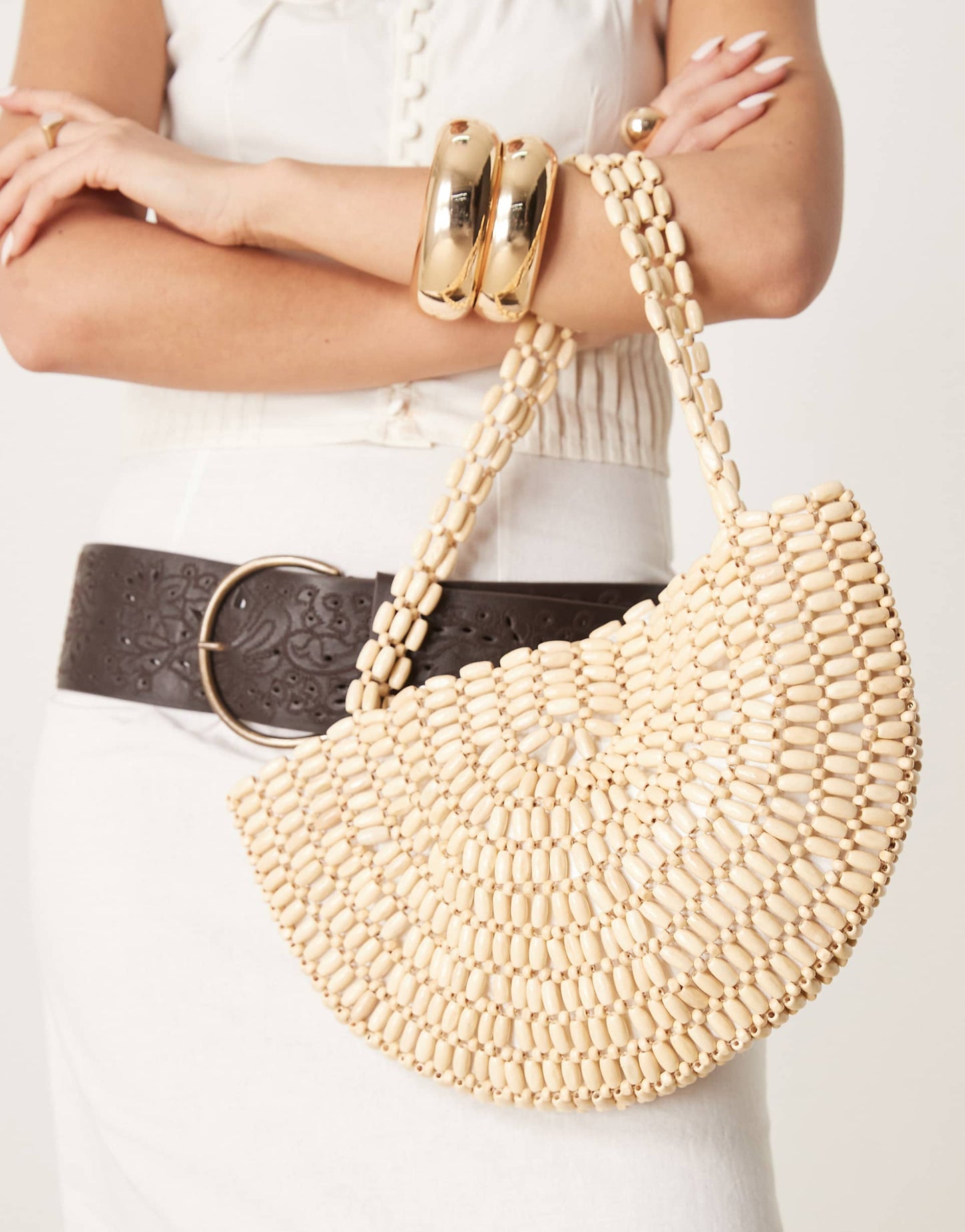 Beaded Half Moon Shoulder Bag