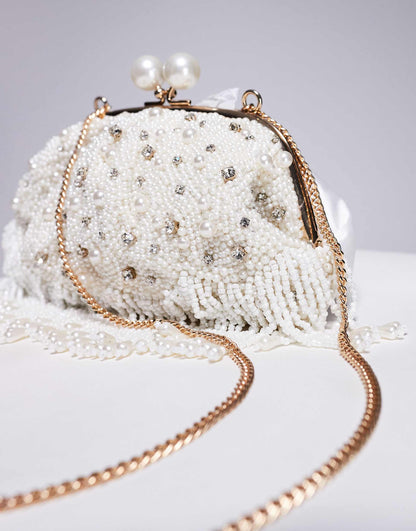 Pearl And Bead Soft Clutch Bag