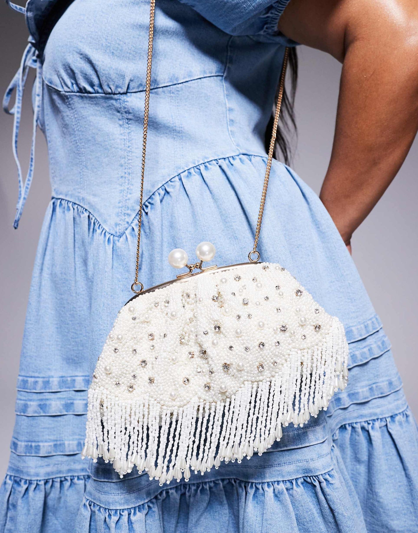 Pearl And Bead Soft Clutch Bag