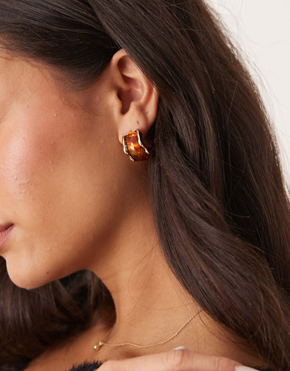 Amber Stone Hoop Earrings