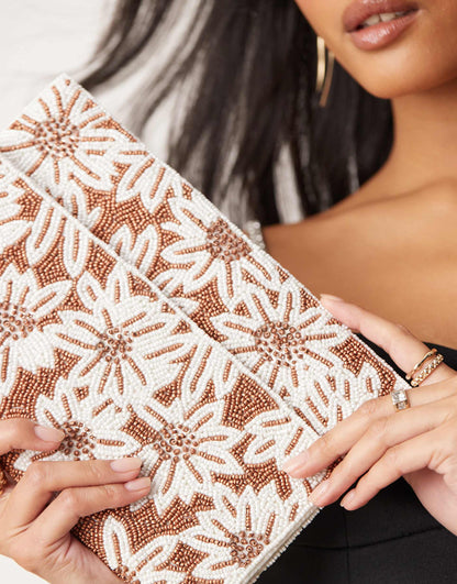Floral Beaded Envelope Clutch Bag