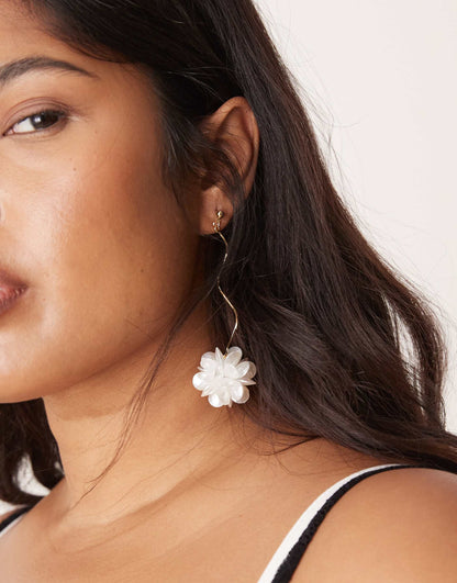 Oversized Pearl Flower Drop Earrings