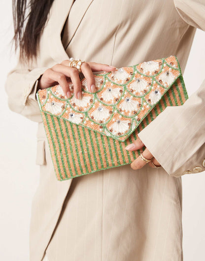 Floral Beaded Envelope Clutch Bag