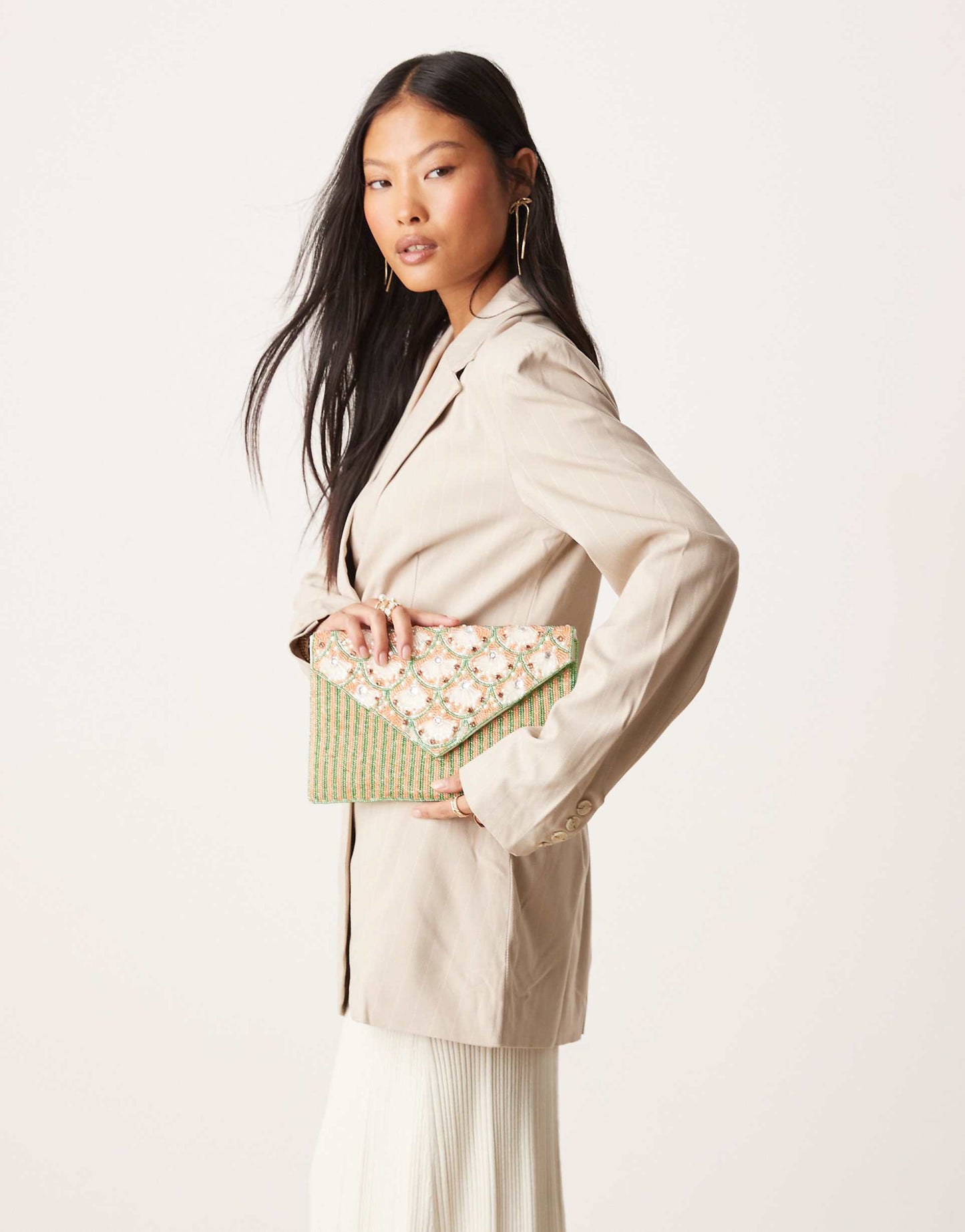 Floral Beaded Envelope Clutch Bag