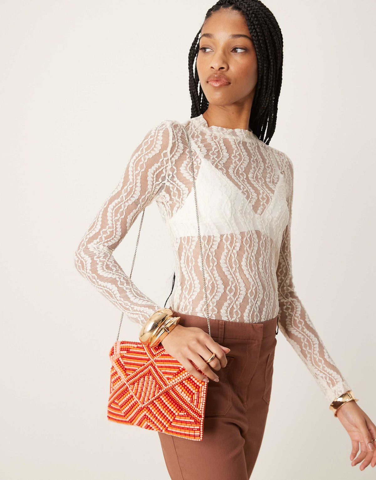 Patterned Beaded Envelope Clutch Bag
