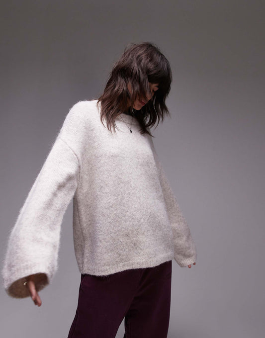 Knitted Boxy Fluffy Crew Oversized Jumper