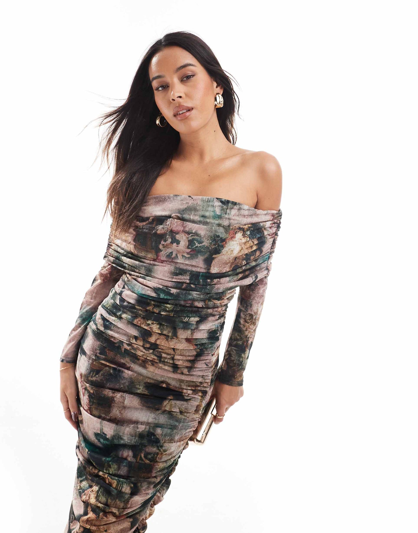 Off Shoulder Mesh Midaxi Dress