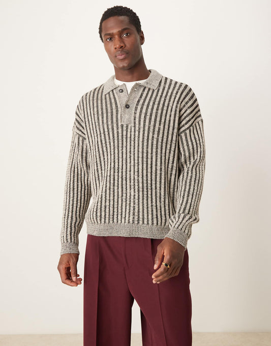 Oversized Knitted Boxy Polo Jumper