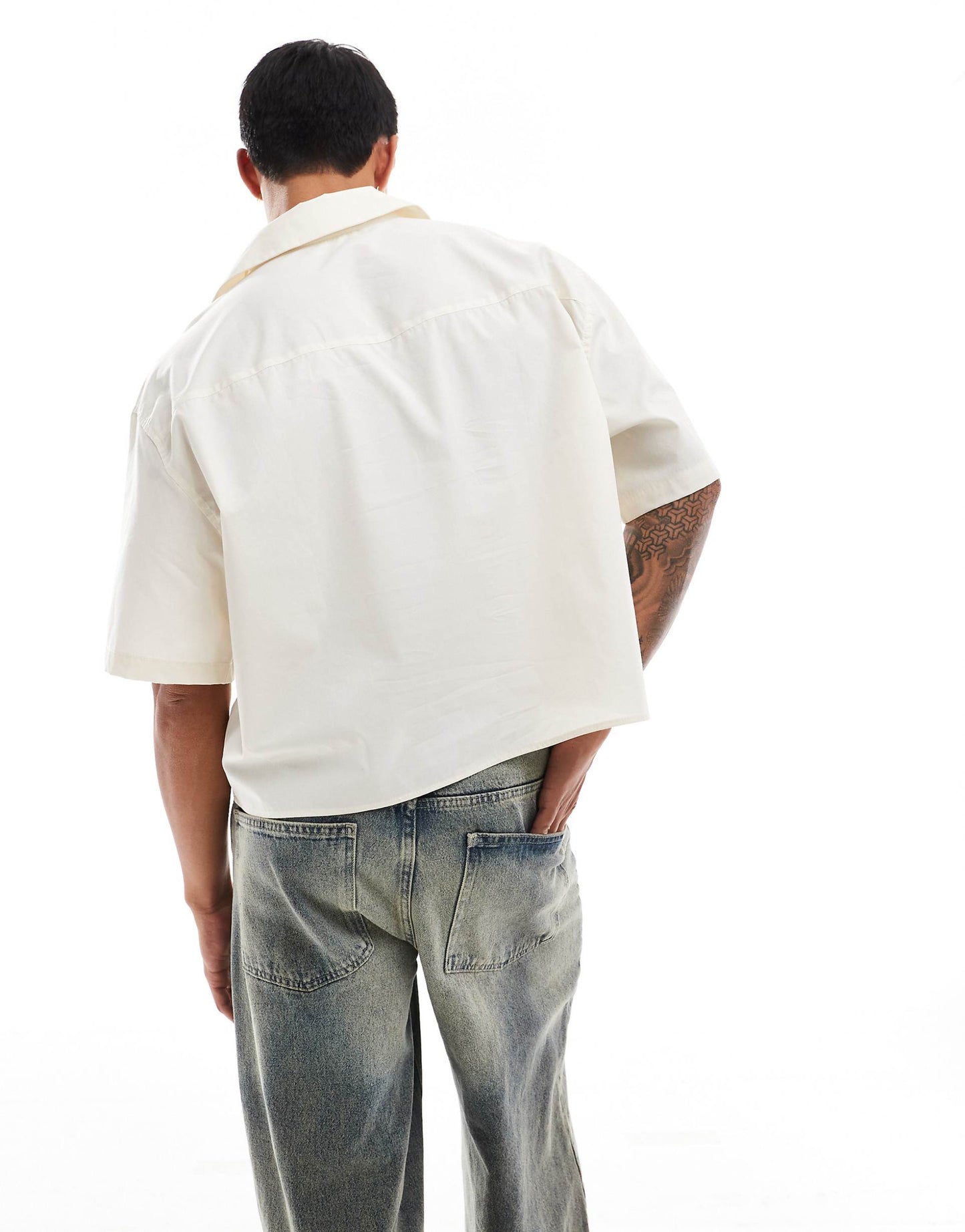 Oversized Cropped Shirt With Revere Neck