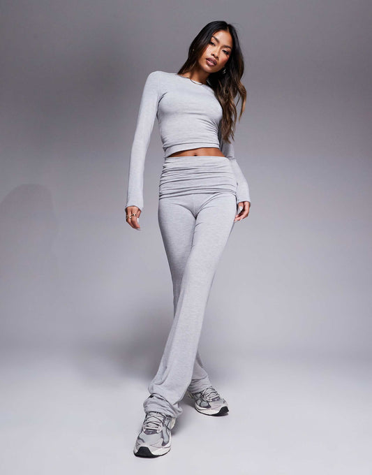 Emma Premium Jersey Fold Over Flared Trousers Co-Ord