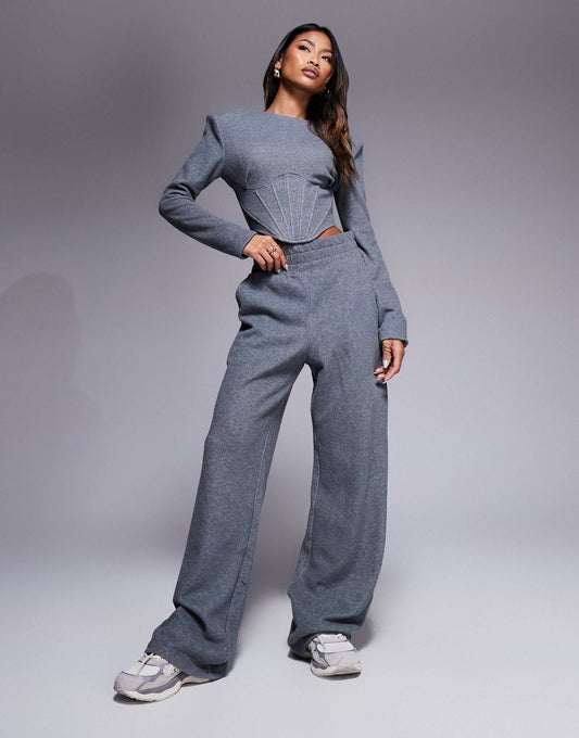 Constance Padded Shoulder Long Sleeve Corset Top Co-Ord