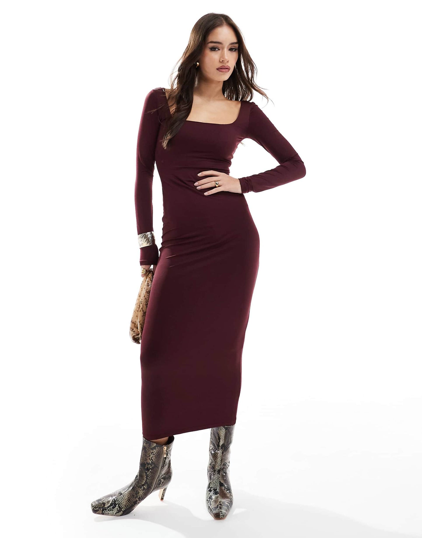 Long Sleeve Square Neck Bodycon Midaxi Dress