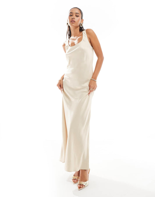 Scoop Neck Bias Cut Maxi Dress