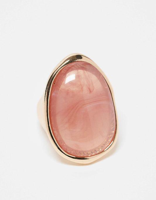 Ring With Pink Faux Semi Precious Style Stone