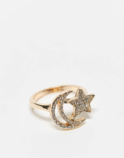 Ring With Star And Moon Design