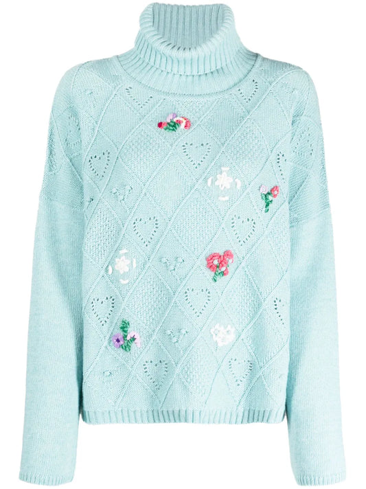 Floral-Embroidered Roll-Neck Jumper