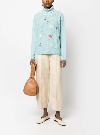 Floral-Embroidered Roll-Neck Jumper