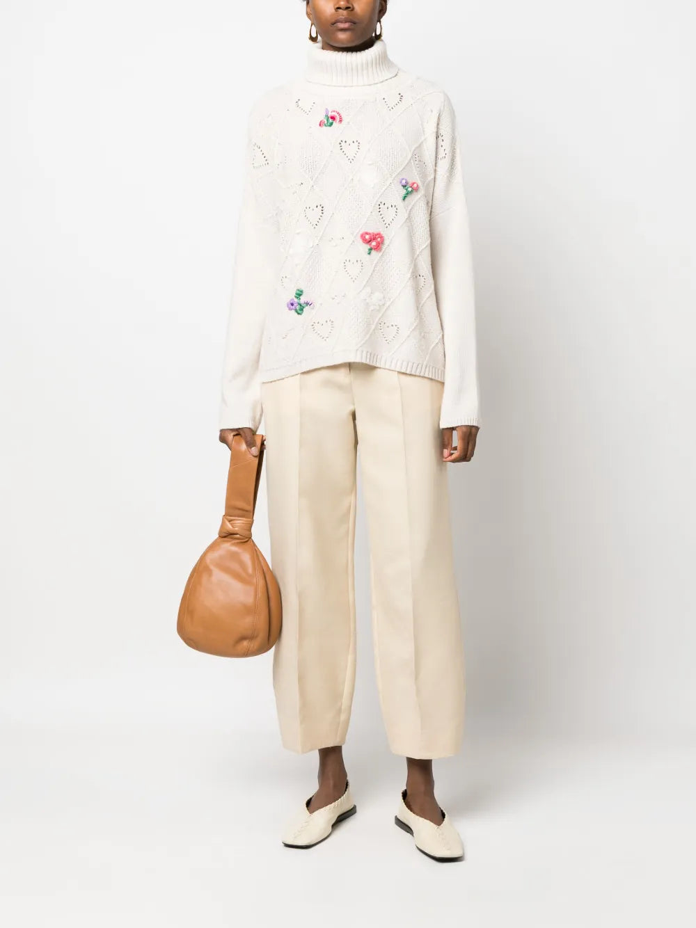 Floral-Embroidered Roll-Neck Jumper