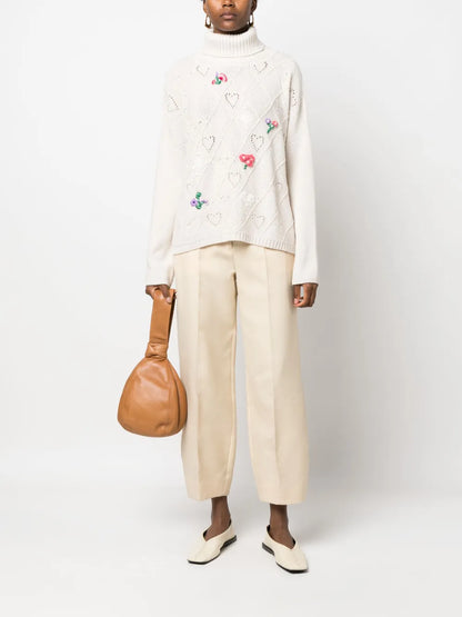 Floral-Embroidered Roll-Neck Jumper