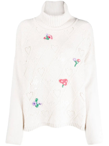 Floral-Embroidered Roll-Neck Jumper