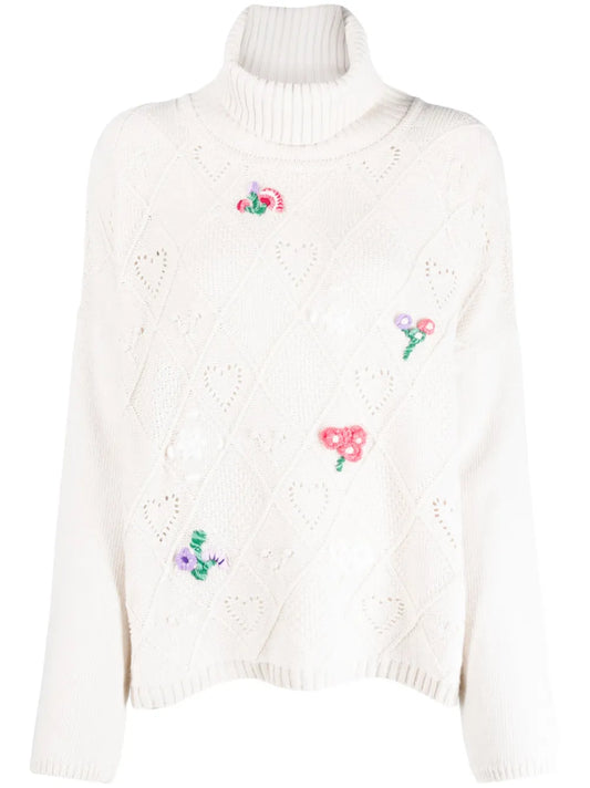Floral-Embroidered Roll-Neck Jumper