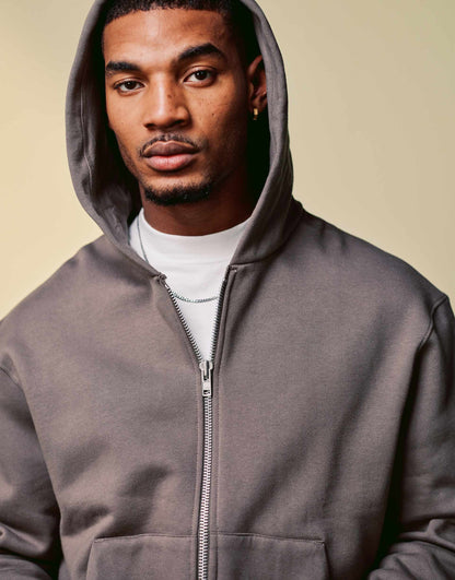 Premium Heavyweight Boxy Oversized Zip Through Hoodie 400Gsm