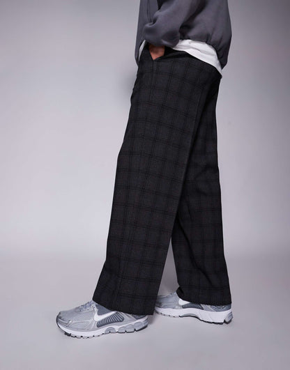 Smart Wide Leg Trouser With Check