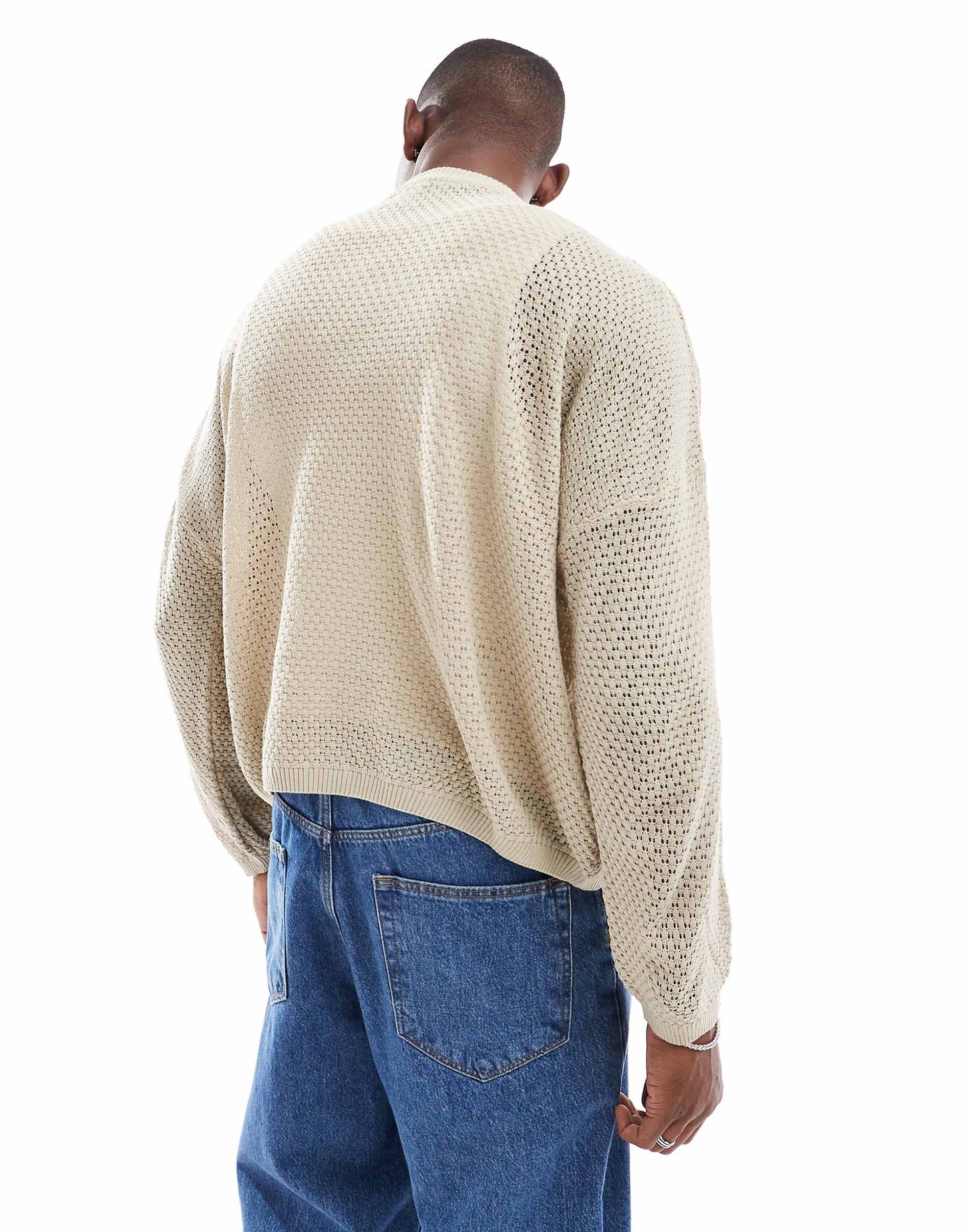 Oversized Cropped Knitted Jumper With Stitch Detail