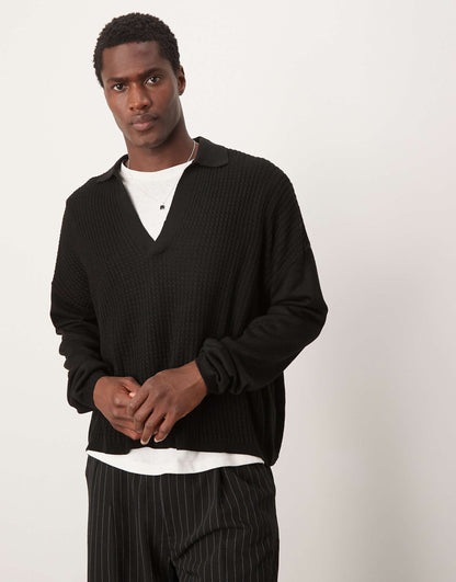 Knitted Oversized Boxy Long Sleeve Polo