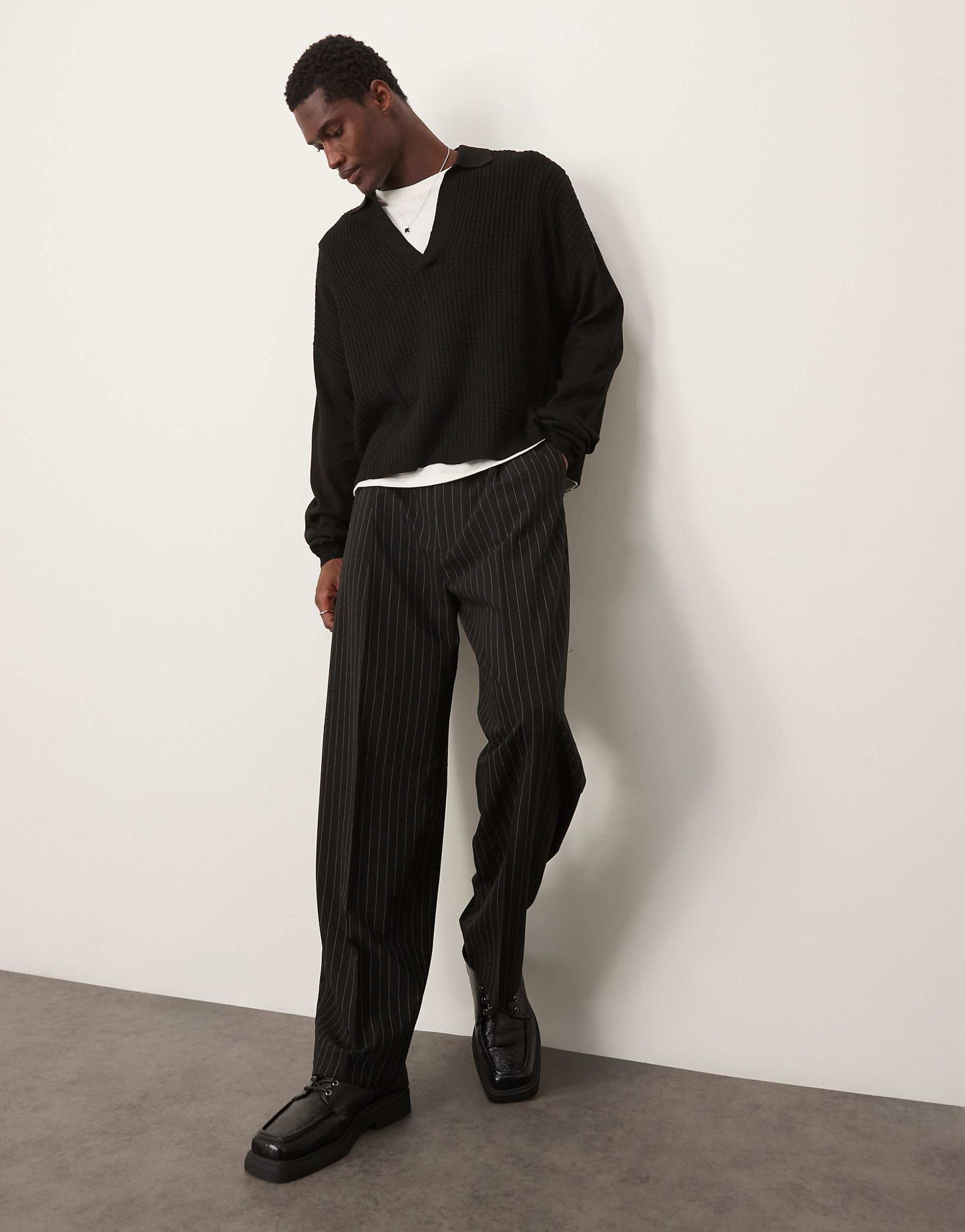 Knitted Oversized Boxy Long Sleeve Polo