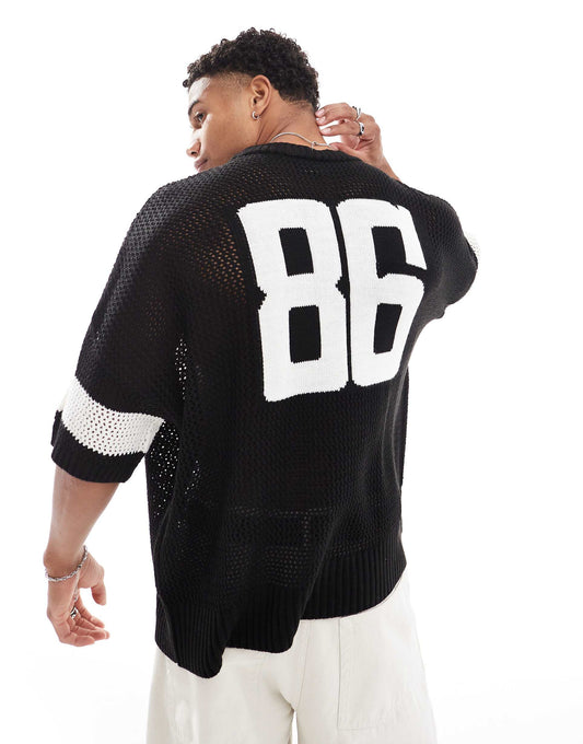 Oversized Boxy Textured T-Shirt With Number Print