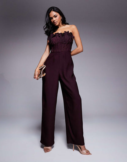 Ruffle Bust Contrast Corset Jumpsuit