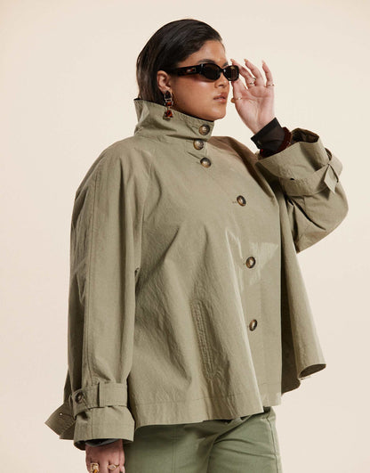 Curve Funnel Neck Cape Back Trench