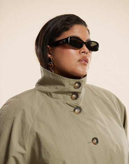 Curve Funnel Neck Cape Back Trench